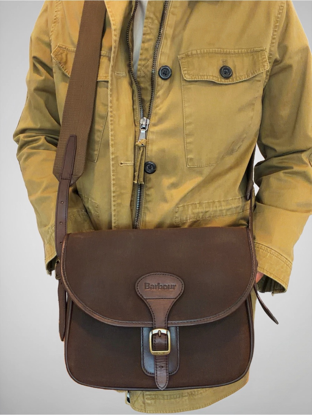 Barbour Wax Cotton & Leather Cartridge Bag, Olive Drill/Dark Brown, B624 (2010s)
